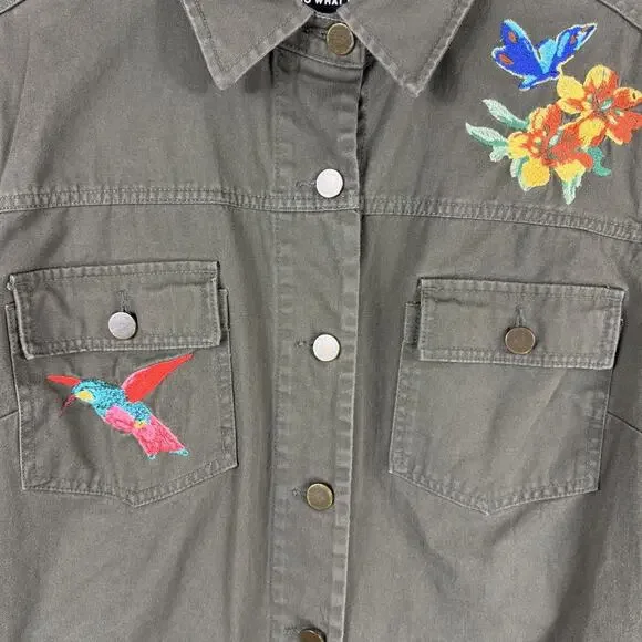 Who What Wear Green Embroidered Pockets Button Up Jacket #1239 Size 2X - Picture 3 of 6